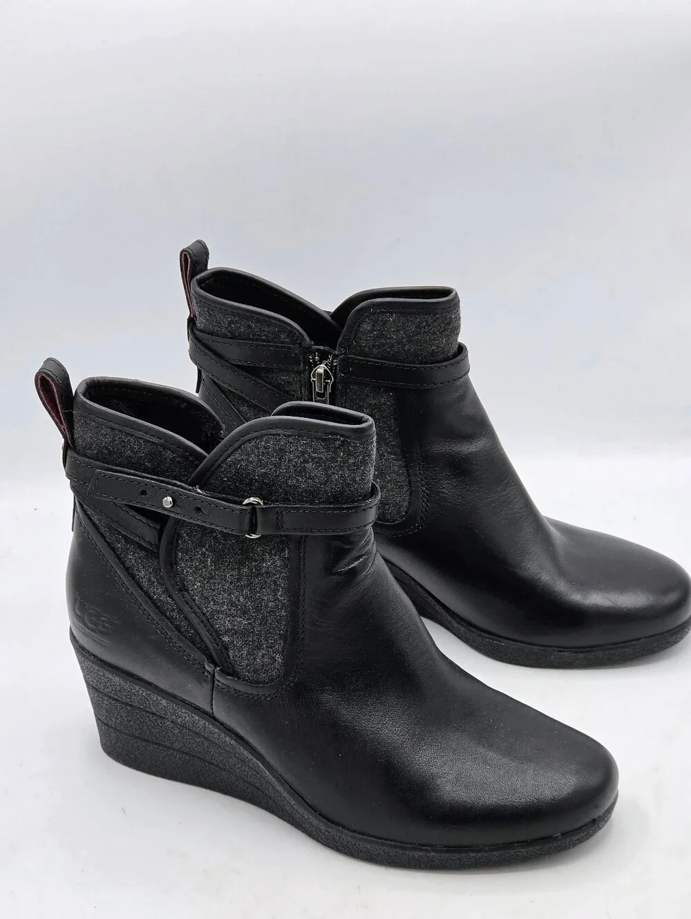 ​UGG Australia Emalie Waterproof Black Leather Wedge Booties Size 7